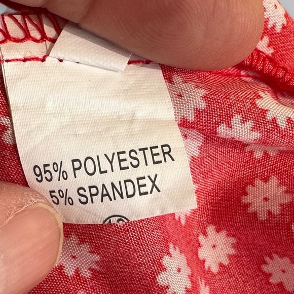 Red White Floral V-Neck Tie Waist Cami Mini Dress Retro Boho Chic Vacation S - Picture 11 of 12